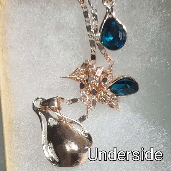 Necklace Set Cyan Blue Cubic Zirconia Rose Gold - Picture 8 of 15